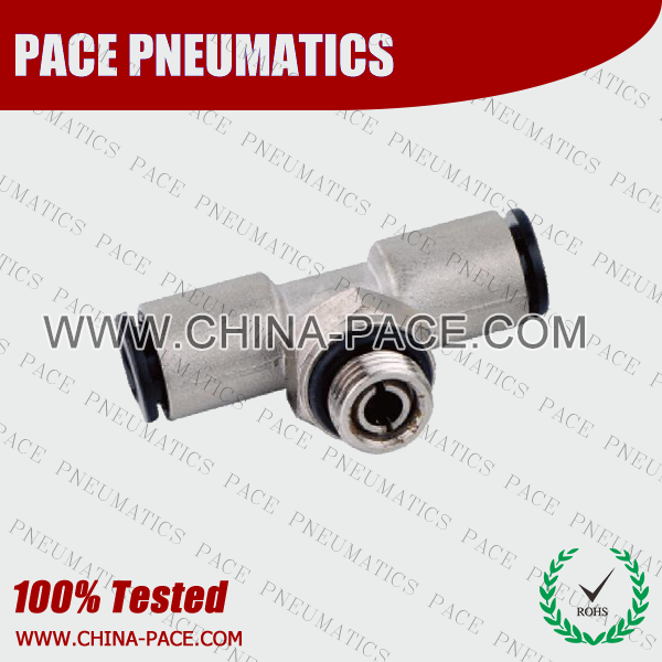BSPP Male Branch Tee Brass Body Push In Fittings With Plastic Sleeve, Nickel Plated Brass Push in Fittings